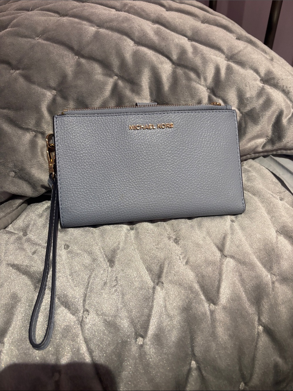 Michael Kors Light Blue Pebbled Leather Wristlet Clutch